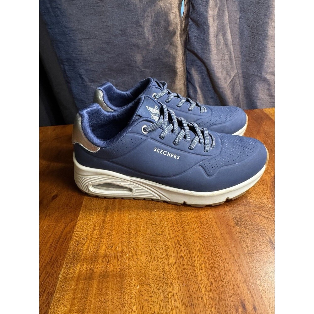 Skechers Street Uno Shimmer Away Navy Blue Shoes Women Size 6 Memory Foam Air